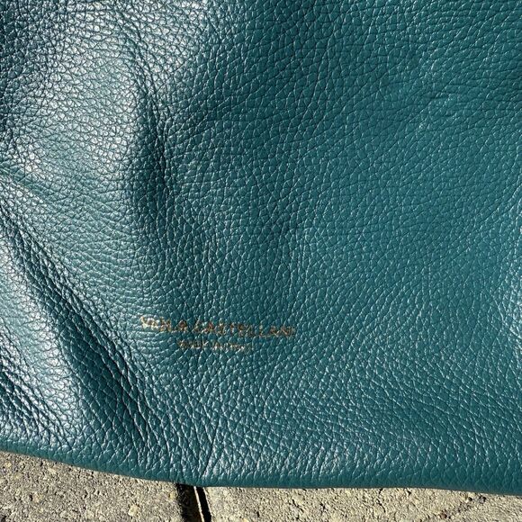 Viola Castellani Italian Leather Dark Teal Purse Large Gold Chain Crossbody NWT - Picture 4 of 16